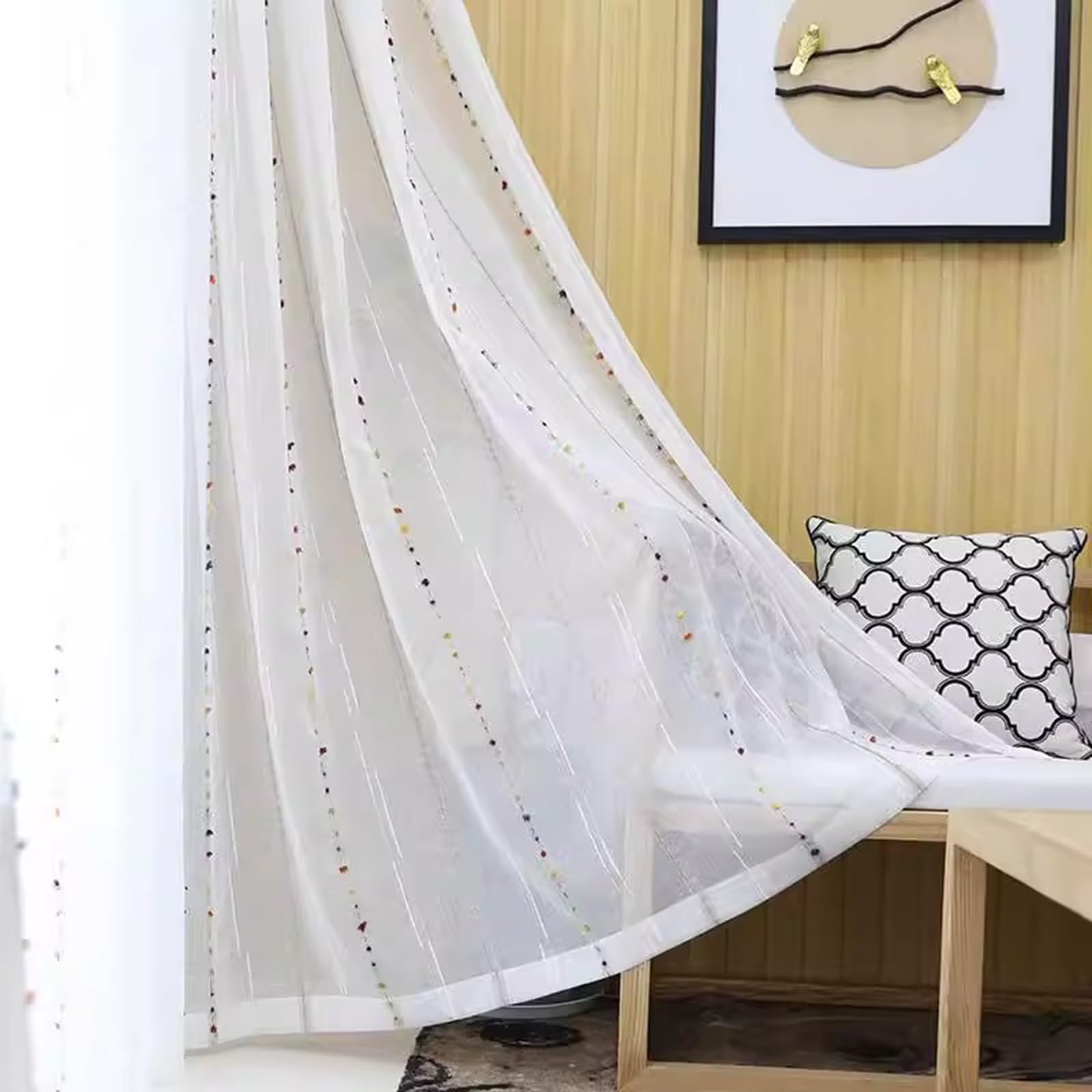 コットンリネン パリジェンヌの仏フック穴カーテン2枚x縁飾150x180/枚