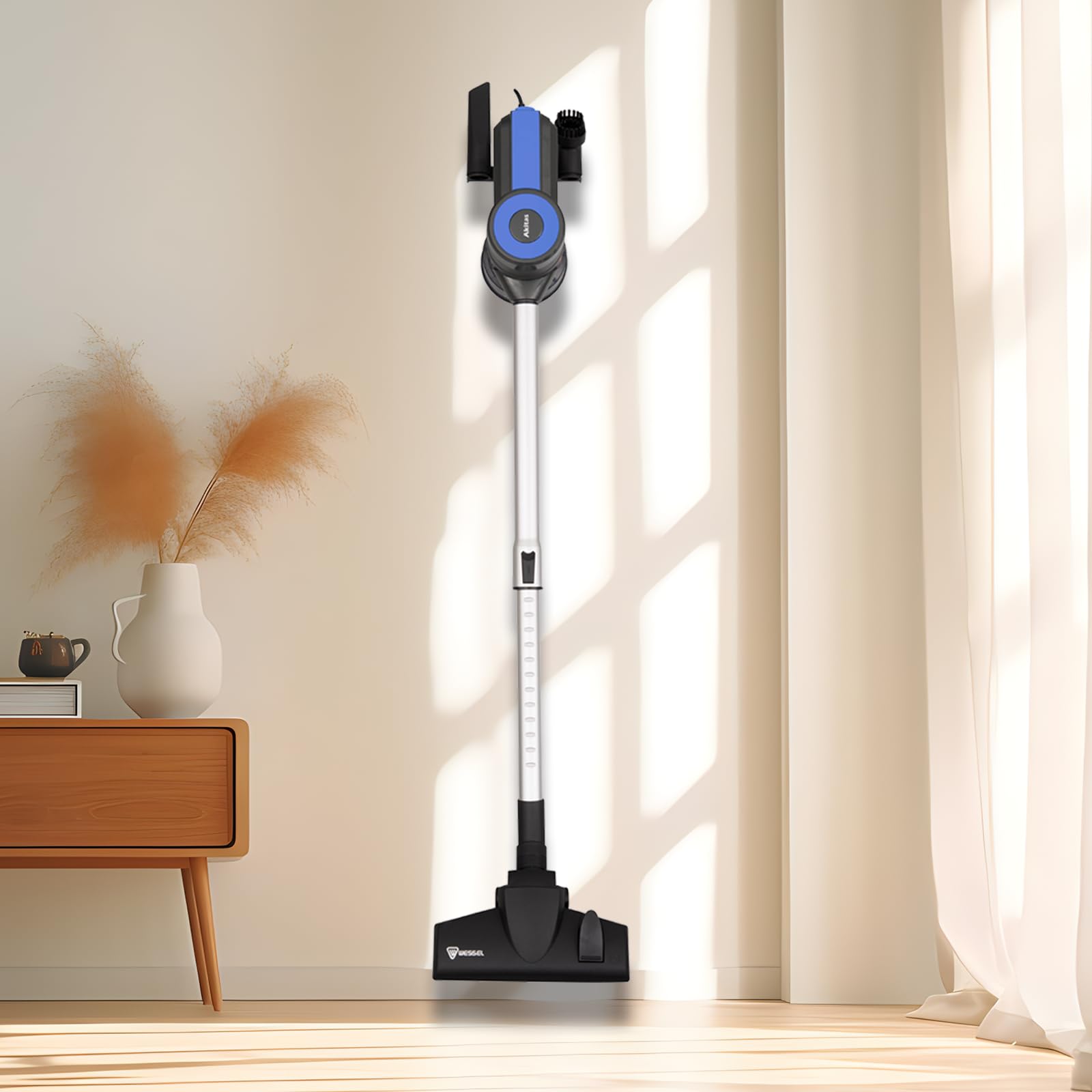 Akitas S12 Aspirapolvere Verticale con Filo 600W 17kPa con Spazzola Tedesca Wessel-Werk, Aspirapolvere Scopa 2 in 1 Senza Sacco Leggera e Potente con Filtro HEPA Lavabile