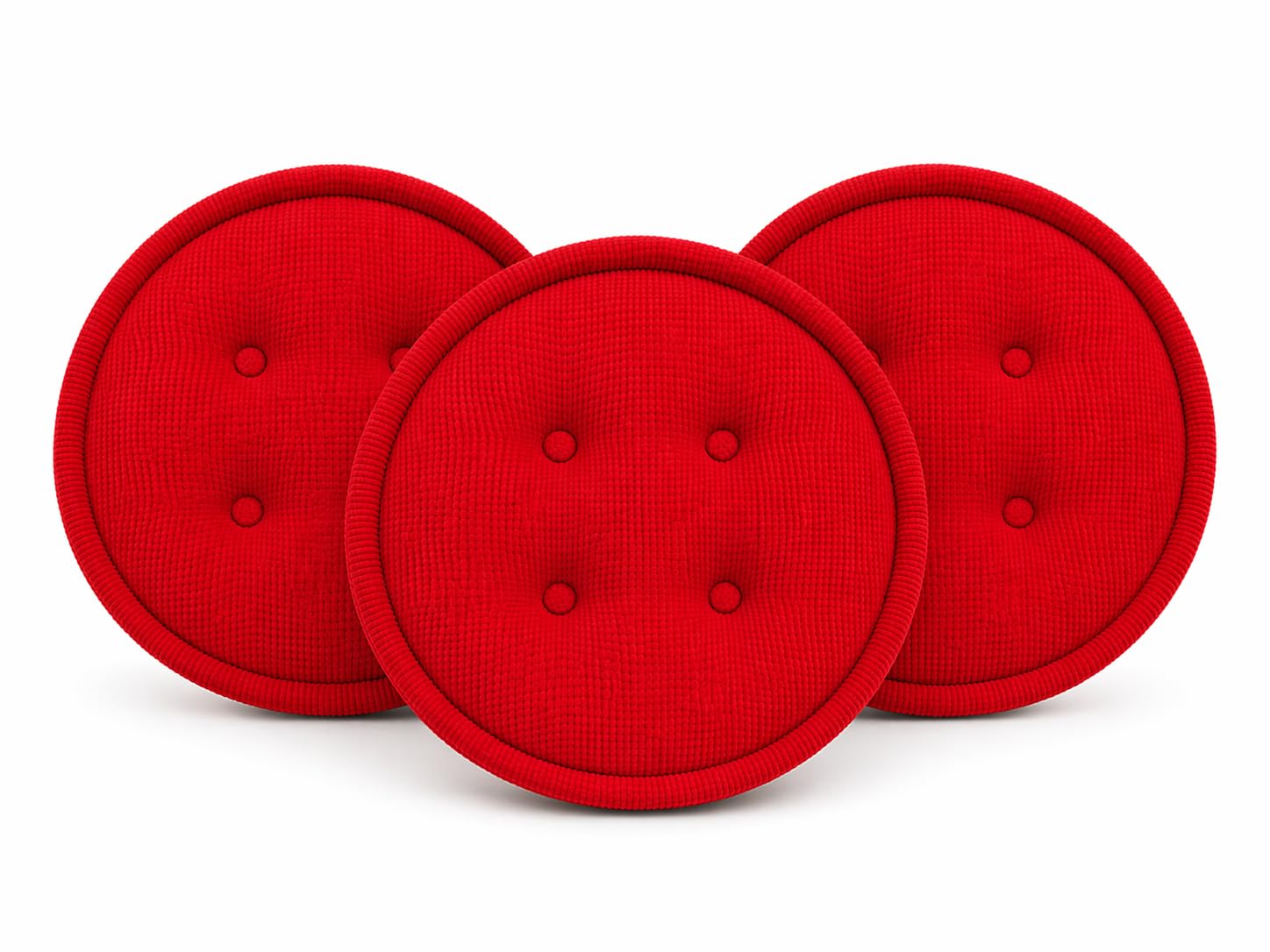 NFK TEXTILE Round Chair Seat Cushion Booster Pad 45cm – Thick 10cm Padded Soft Floor Seat Pillow, Comfortable Dining Chair Cushion for Home & Office (Red, 3 Pack)
