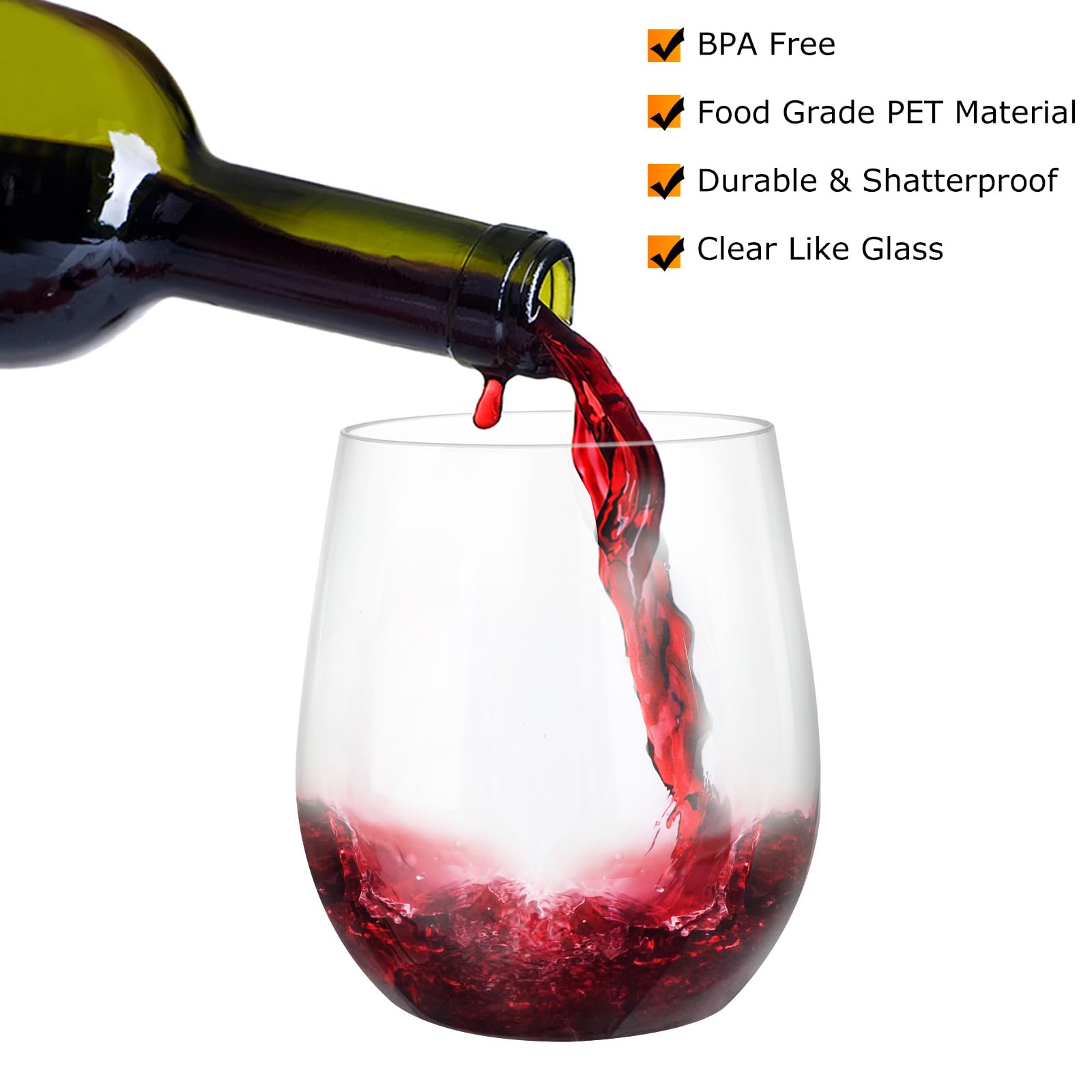 GOVINO - Bicchieri da vino in plastica senza stelo da 375 ml, infrangibili, riutilizzabili, idea regalo per gli amanti del vino rosso e bianco