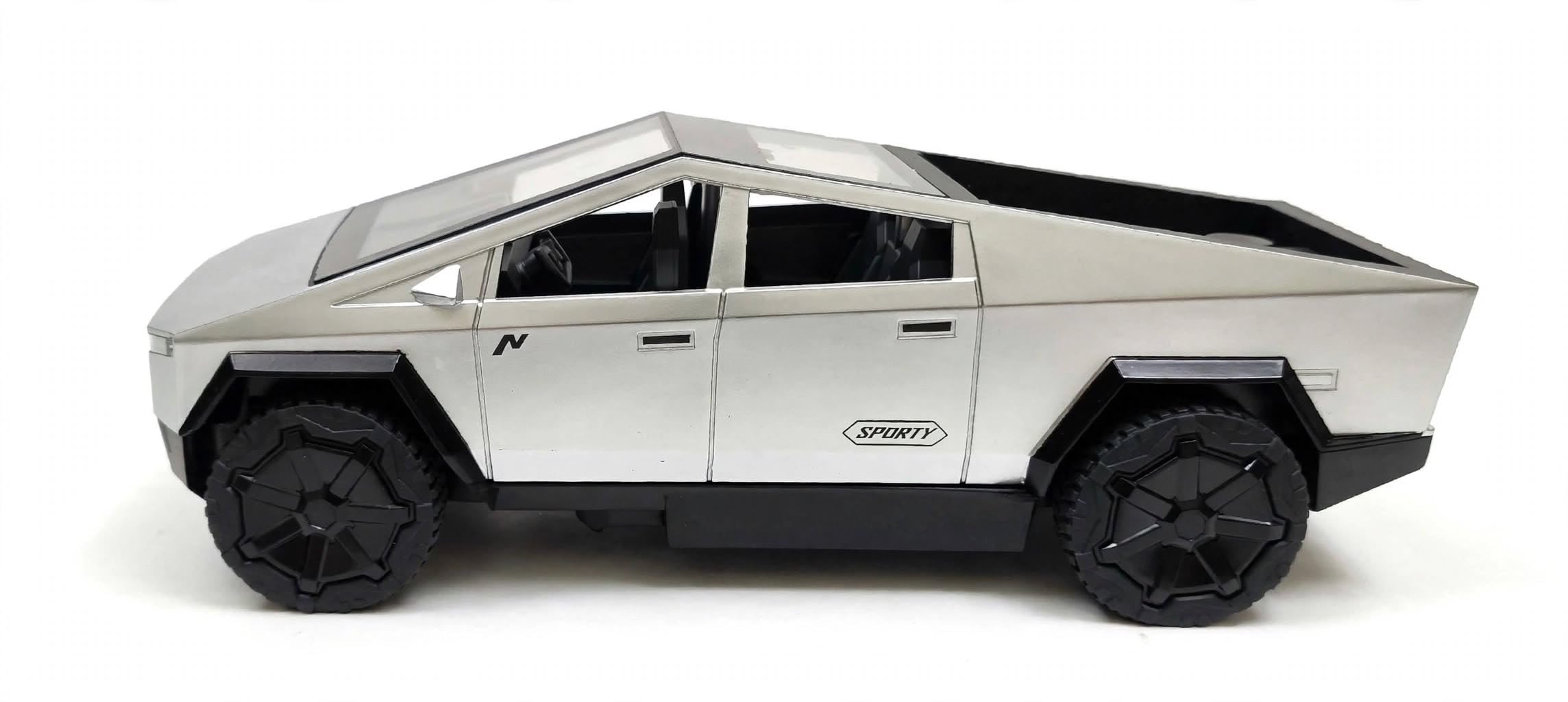 super truck 1:16 scale rc cyber pickup truck, metallic silver | lights, spray, rechargeable battery, wired remote control, emulation model
