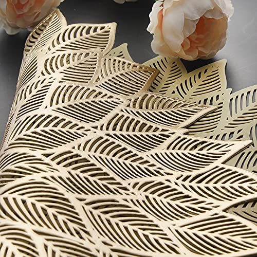 Mabbcoo Placemats Set Of 6, Round Hollow Out Flowers Place Mats For Dining Table Pressed Vinyl Blooming Leaf Table Mats For Holiday Party Wedding Accent Centerpiece Dinner Table Decoration (Gold) #TOP6
