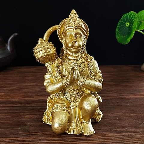 Seyee-bro Golden Hanuman Statue - Hindu Monkey God Sculpture Buddha Statues Figurine Home Decoration Lucky Gifts Tabletop Statue Cover