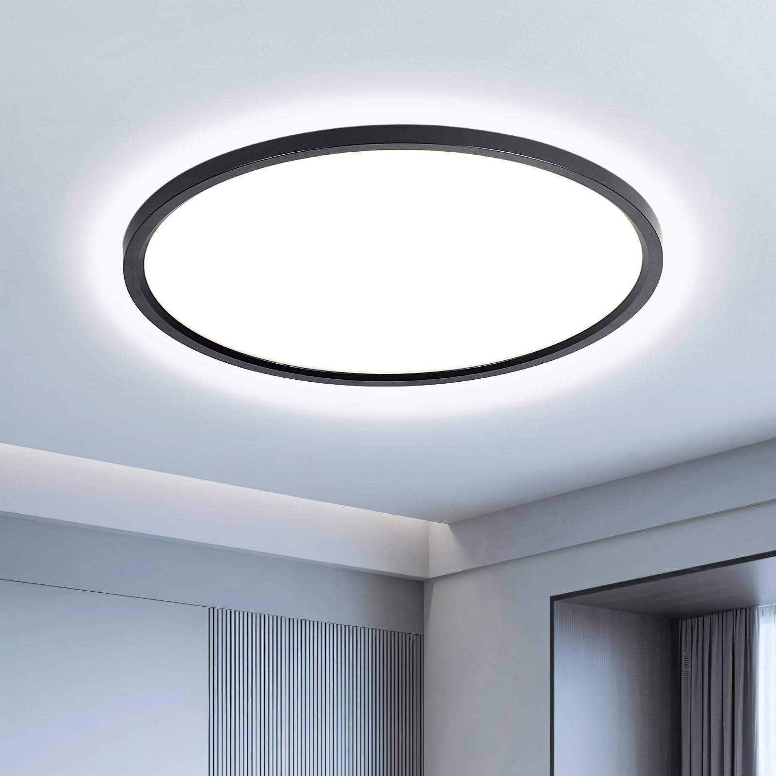 EASY EAGLE LED Deckenleuchte 40CM, Rund Deckenlampe 6500k 48W, Schwarz Modern Badezimmer Lampe Led Panel Küchenlampe für Flur Schlafzimmer Balkon Wohnzimmer Küche Keller