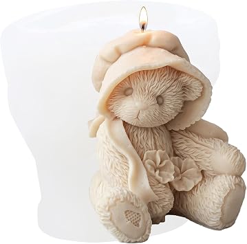 XIAOSHUI Bear Candle Mold Bear with Hat Molds Bears Resin Casting Silicone Molds for Candle Making Aromatherapy Gypsum Candles Polymer Clay Craft