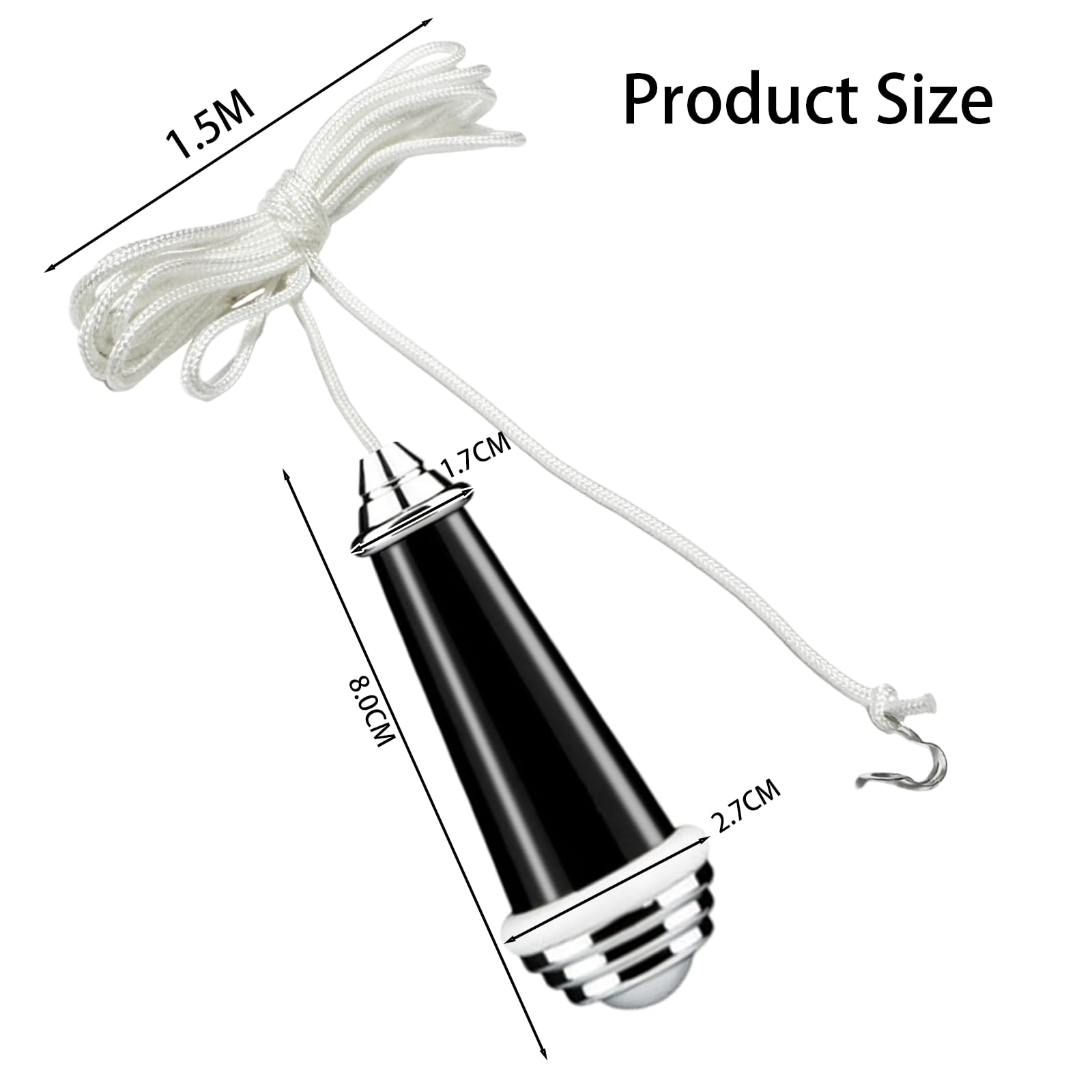 Qwrqwr Pull String Light Cord Switch for Bathroom Bedroom Classic Ceramic Chrome Handle with 150cm Nylon String Extension Durable Replacement for Ceiling Lights Fans and Toilet Switches (Black) - Image 2