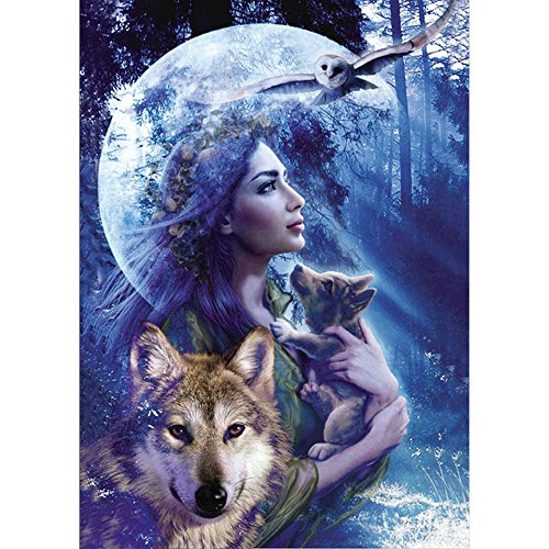 DIY 5D Diamond Painting by Number Kit, callm Clearance DIY Cross Stitch Kit Dream Catcher Butterfly Lighthouse Diamond Embroidery Painting Drill Arts Craft Supply for Home Wall Decor (Wolf Fairy)