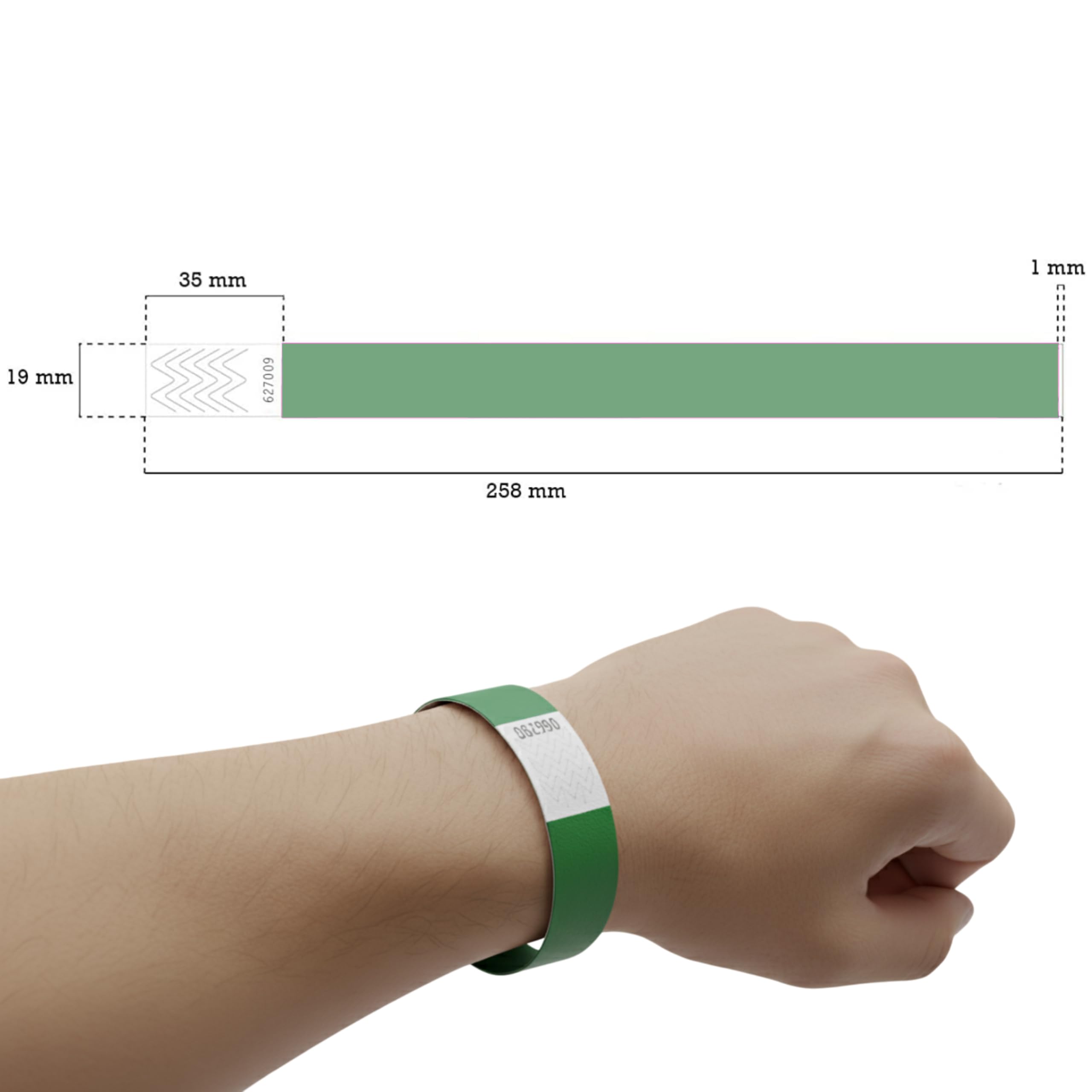 Pack Pulseras de Papel Tyvek® Lisas para Control de Acceso y Eventos. Pulseras Identificativas de Colores Numeradas y Resistentes al Agua con Cierre de Seguridad (1000, Verde)