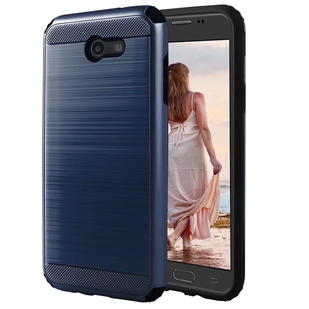 UniSpg Galaxy J3 Prime Case,Samsung Galaxy J3 2017 /J3 Eclipse /J3 Emerge/J3 Luna Pro/J3 Mission Phone Case [Luxury Brushed] Heavy-Duty Shockproof Hybrid Dual Layer Defender Protective Cover -Blue