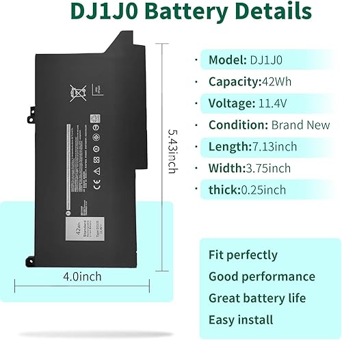 Miniatura 2 de DMKAOLLK Batería DJ1J0 de 42 Wh para Dell Latitude 7280 7290 7380 7390 7480 7490 E7280 E7290 E7380 E7390 E7480 E7490 Series DJ1JO P28S P28S0 45 EU