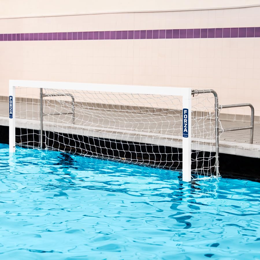 FORZA Portería de Waterpolo Montada | Marco de Aluminio Plegable de 3 m x 0,9 m con Componentes de Acero Inoxidable y Red de HDPE – Ideal para Entrenamiento y Competición