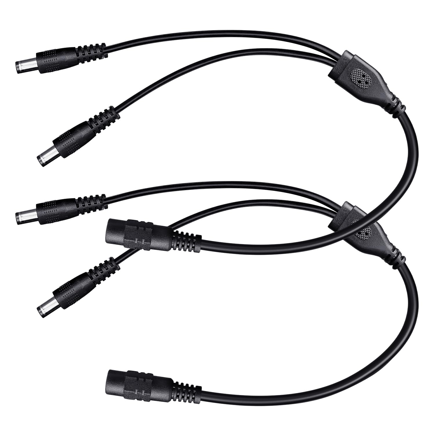 DC Power Splitter Cable-2 Pack Black, 1 Female to 2 Male 5.5mm*2.1mm Power Output Adapter Cord for CCTV Security Cameras, LED Strip Lights and More (2 Pack, 1 to 2 Way)