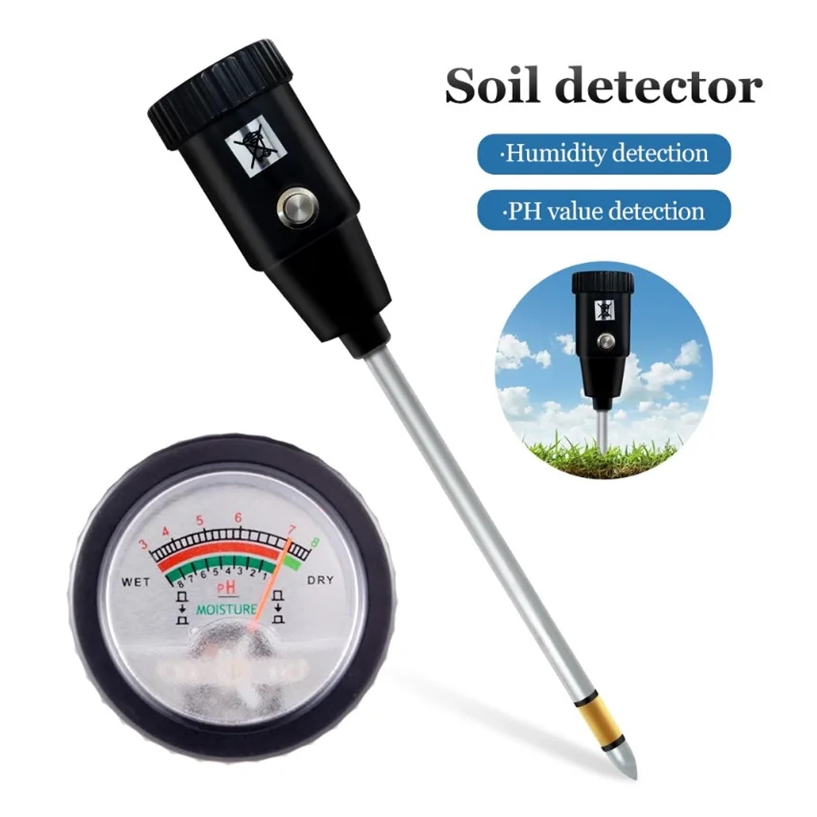 Probador De PH del Suelo Portátil, Medidor De PH Y Humedad For Jardín con Sonda De Metal De 295mm De Largo, Kit De Herramientas De Prueba De Suelo Impermeable