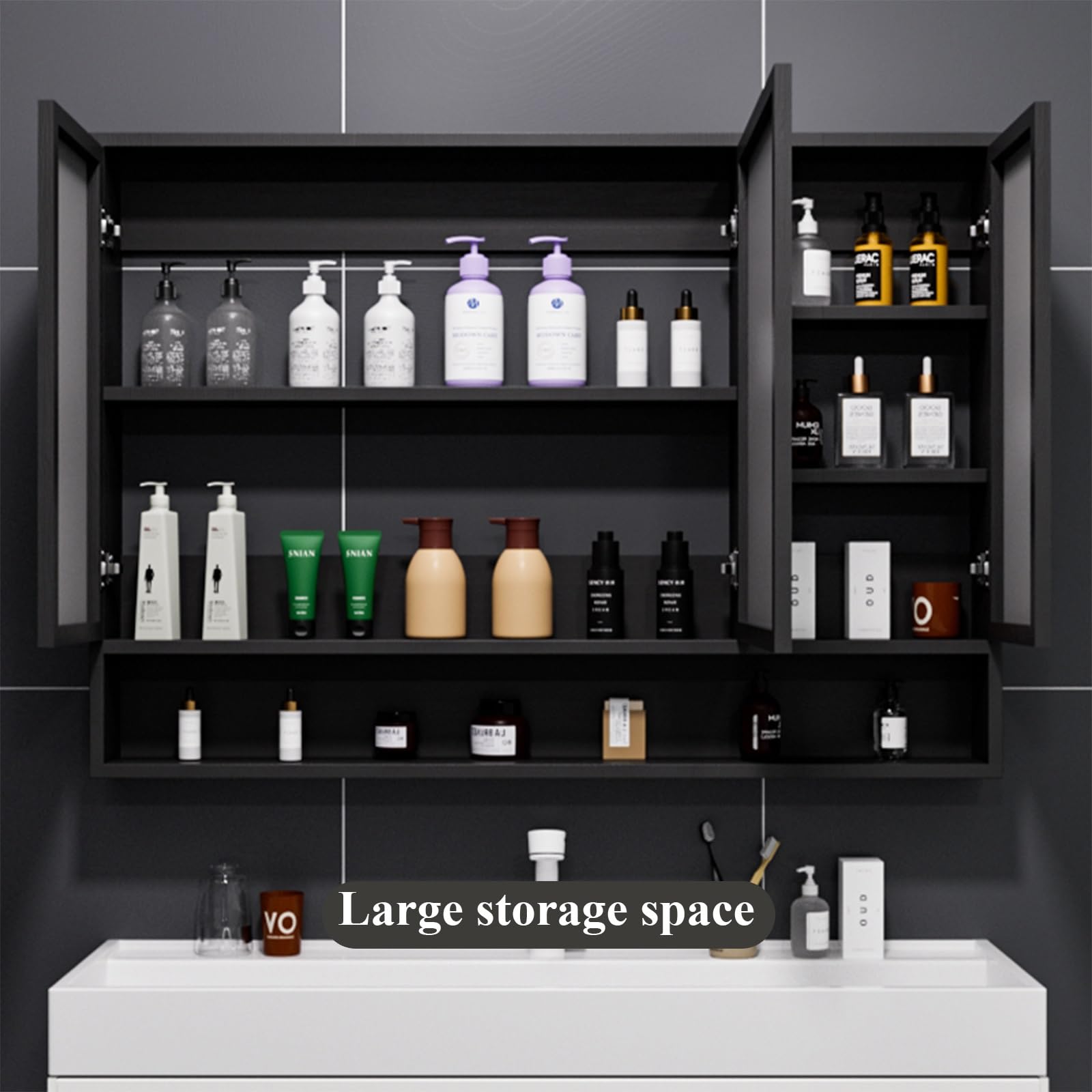 Espejo Baño con Luz Armario De Baño con Espejo Y Luz,Armario Baño con Espejo,Armario Espejo Baño con Luz,ararmario BaÃño Pared con Espejo,Armario Baño Pared con Espejo Y Luz(Black,97cm)