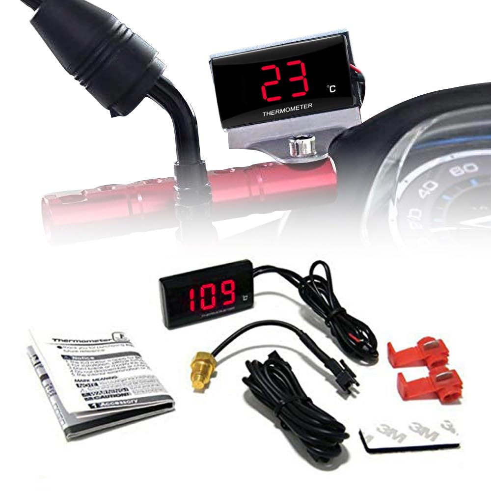 Termometro digitale universale per moto a LED con sensore, indicatore della temperatura dell'acqua 0-120 ℃ per scooter da corsa 12V, luce rossa
