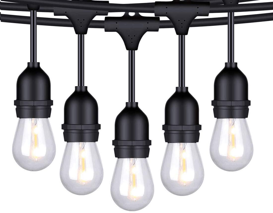 Foxlux String Lights - 48 ft LED Outdoor String Lights - Shatterproof, Waterproof Pergola Lights - 15 Hanging Sockets, Light Sensor, Edison Bulbs - Decor for Patio, Backyard, Garden, Bistro