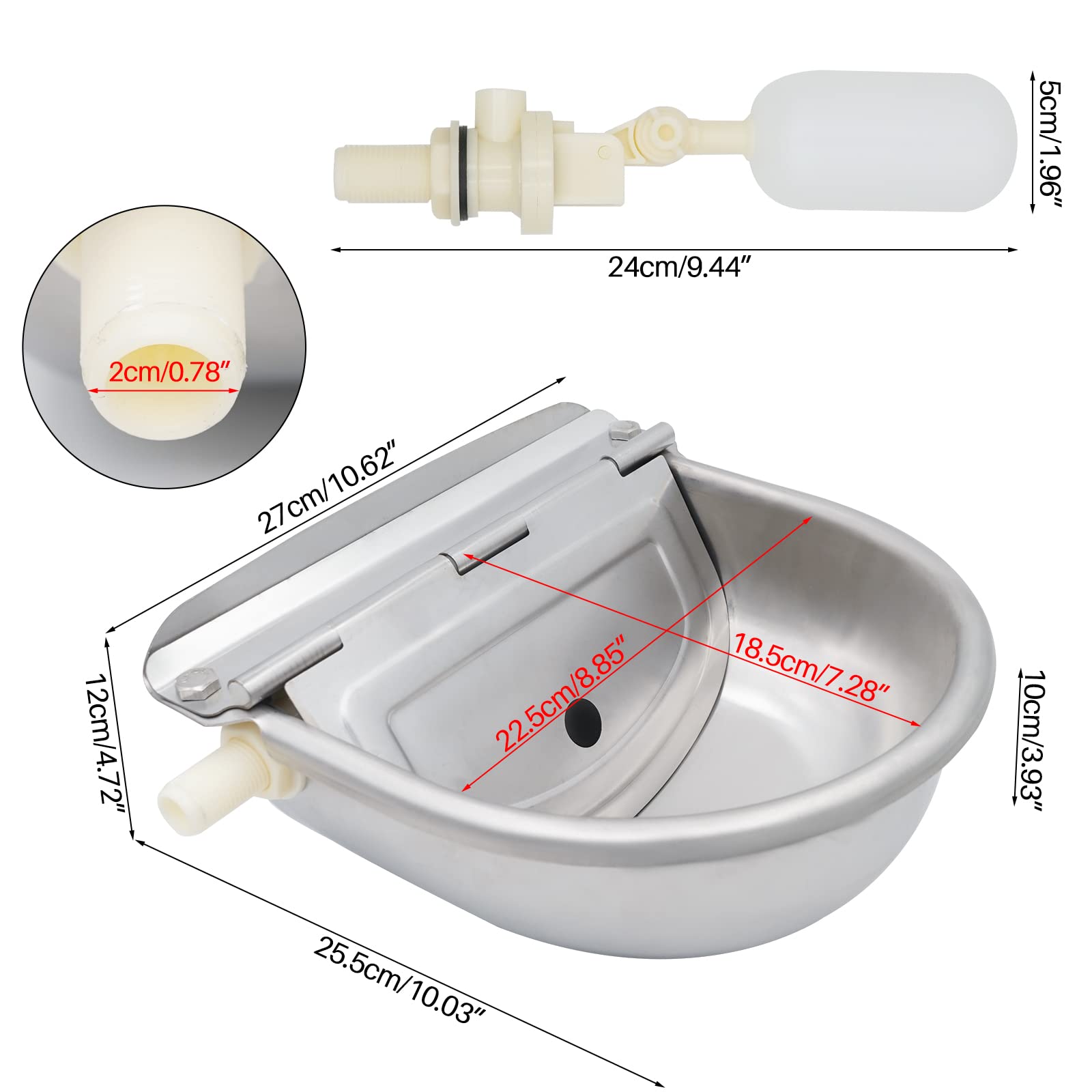 Abbeveratoio Automatico per Il bovini in Acciaio Inox, Abbeveratoio per Cavalli con Valvola Galleggiante in Plastica Sostituibile,Beverino per Cani per Cavalli,Mucche,Pecore,Maiali,Alpaca