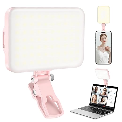 ALTSON 60 LED Portable Selfie Light Video Conference Lighting with Clip & Camera Tripod Adapter Rechargeable 2200mAh CRI 97+, 9 Light Modes for Phone iPhone Webcam Laptop Photo Makeup