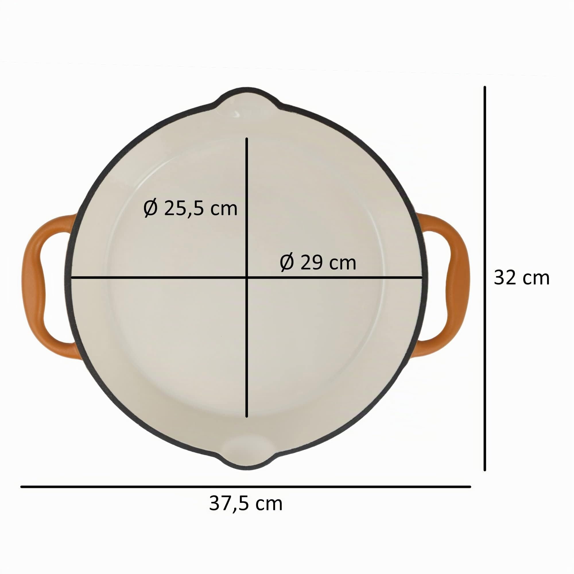 Mahlzeit Padella in Ghisa Smaltata, Ø 29 cm, Padella in Ghisa con Due Manici e Due Beccucci, Adatta per Induzione