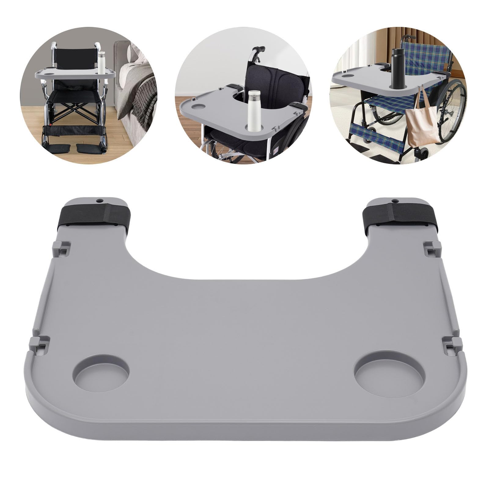 Mesa para silla de ruedas, 22,83 x 20,87 pulgadas, bandeja para silla de ruedas, se puede utilizar para comer, leer, escribir, jugar (gris)