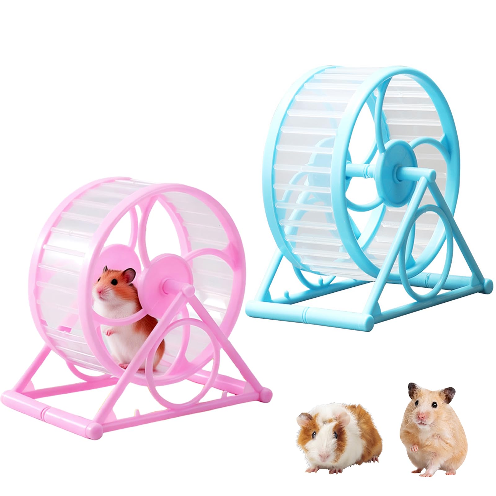 Mtbricey 2 Pieces Silent Hamster Exercise Wheel 5.5cm/2.17in Wide Silent Spinner Running Wheels Dwarf Hamster Wheel for Syrian Hamsters Gerbils Mice and Other Small Pets (Blue+Pink)