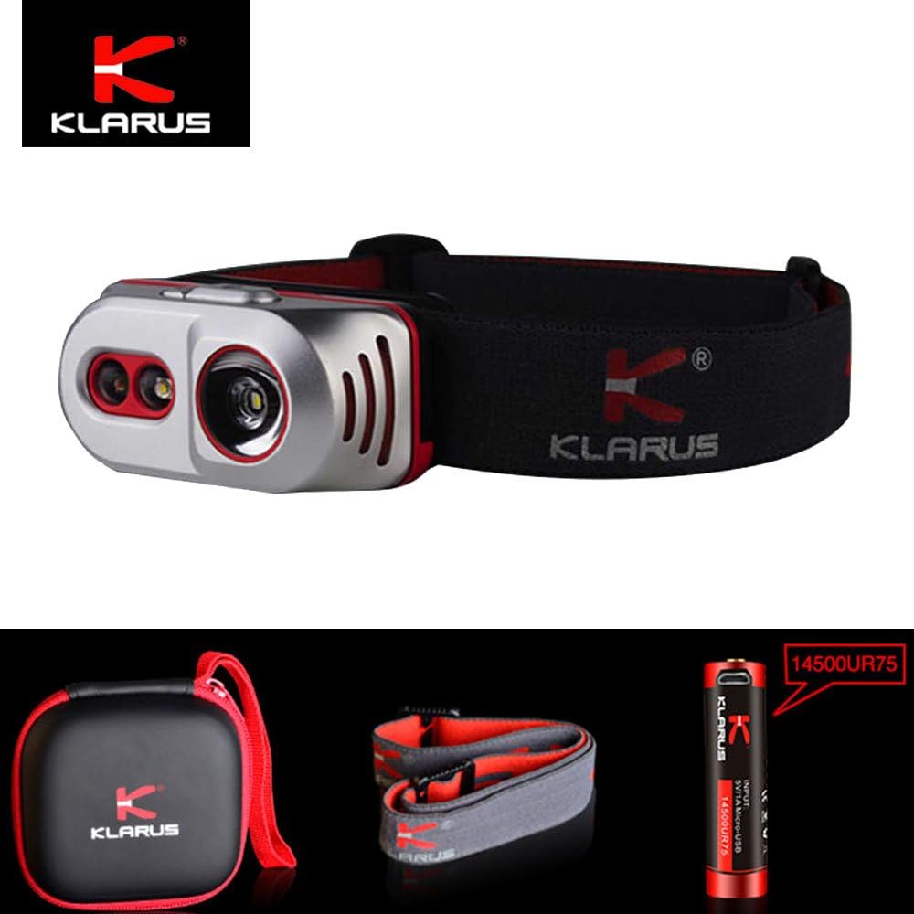 Klarus H1A Titanium 550 Lumens Dual Switches 90 Degree Adjustable Angle 3 LED Headlamp with 14500 Battery, Headband, Carrying Case,Wall Adapter and Car Charger