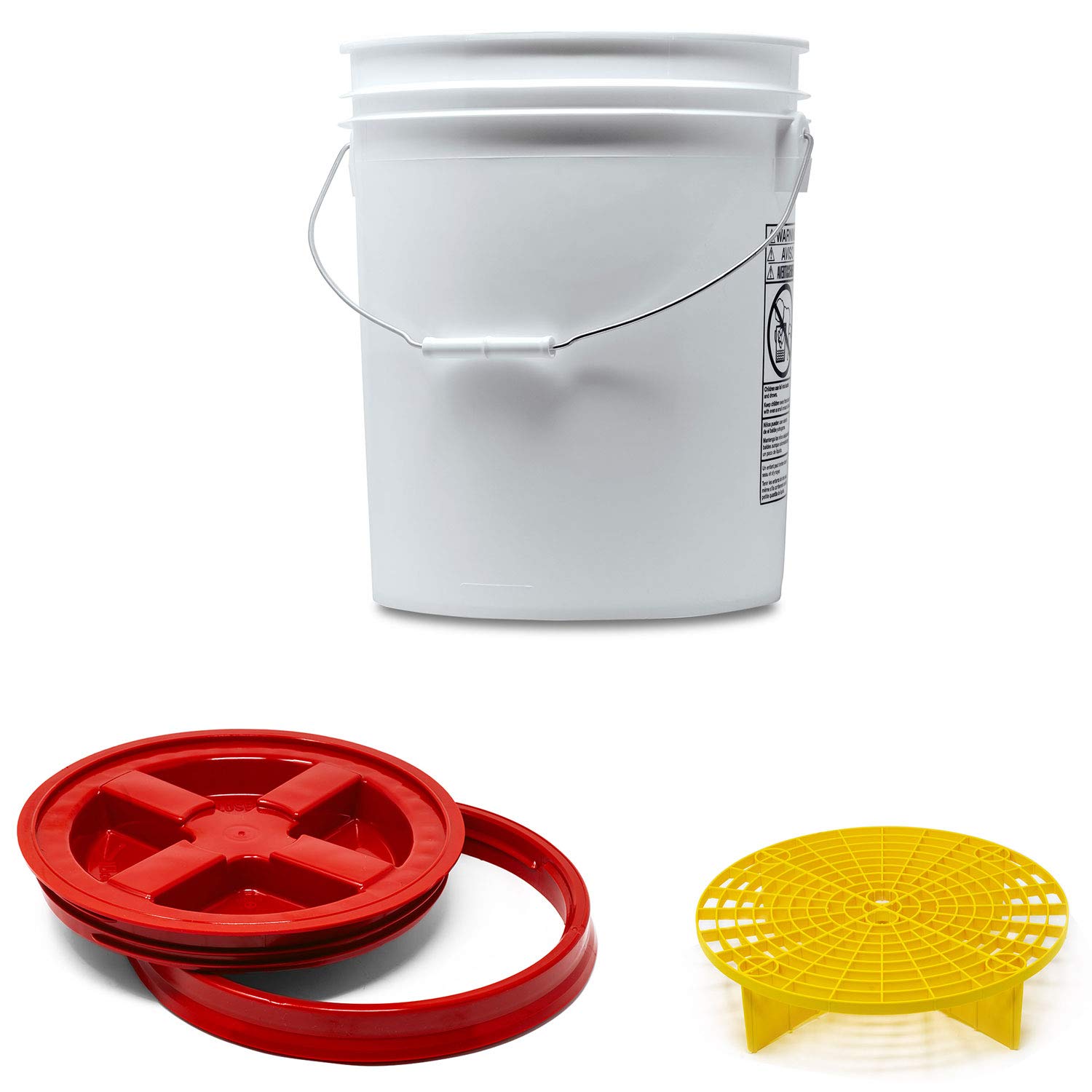 detailmate - Secchio Professionale per Wash Made by GritGuard: 5 Gal (ca. 20 Litri/Gamma Seal Coperchio Secchio/Grit Guard Inserto Sporco/GritGuard Washboard, Gelb, Rot