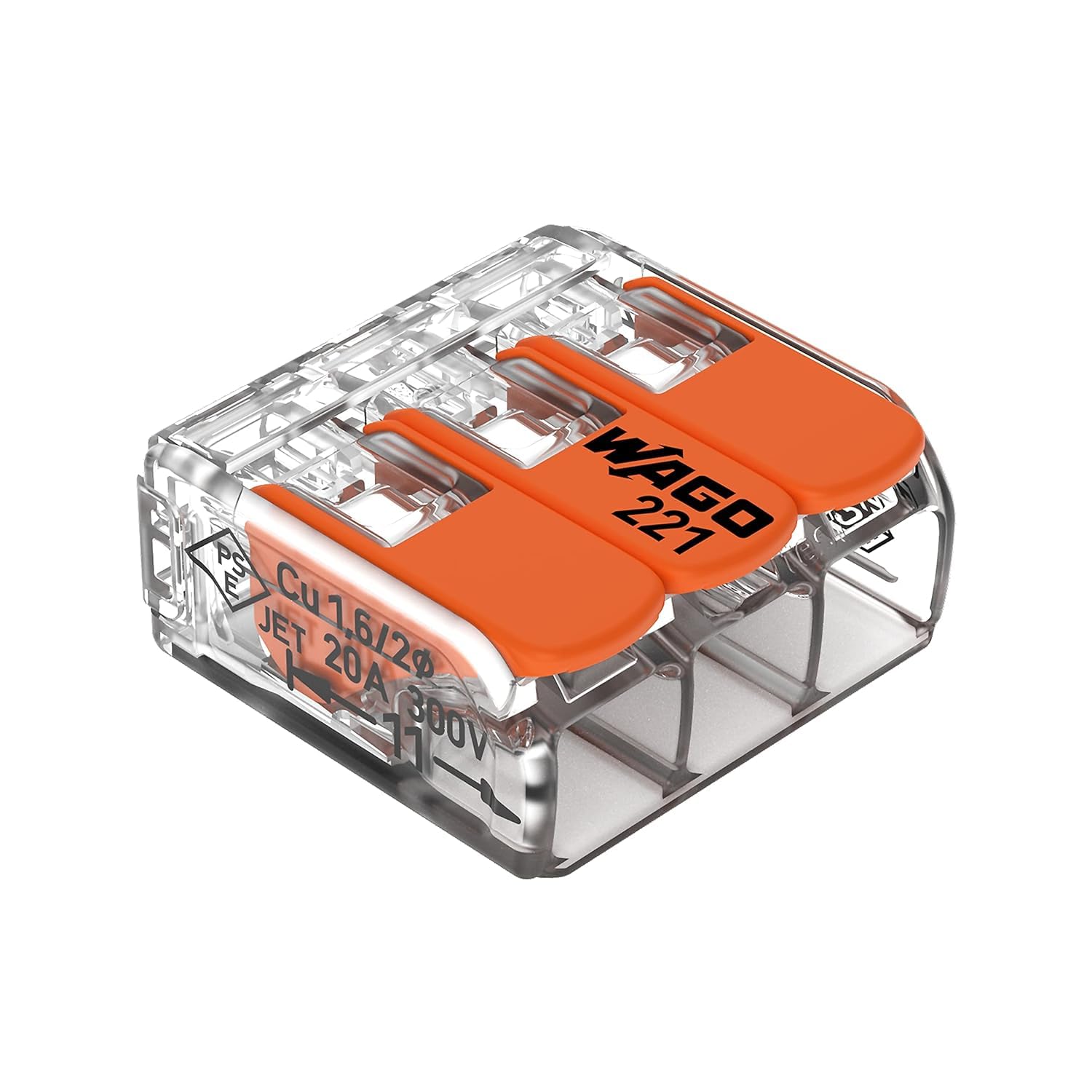 Connecteur d'épissure WAGO 221-413 évitant les mauvais contacts sur fils 24-12 AWG