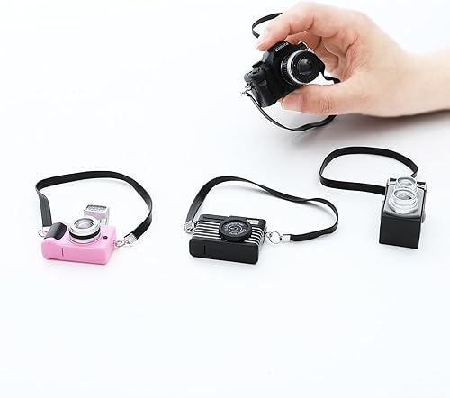 Miniatura 2 de ONEST 6 piezas de mini cámaras para accesorios de muñeca, adorno de cámara en miniatura, mini casa de muñecas, cámara vintage de utilería para mini