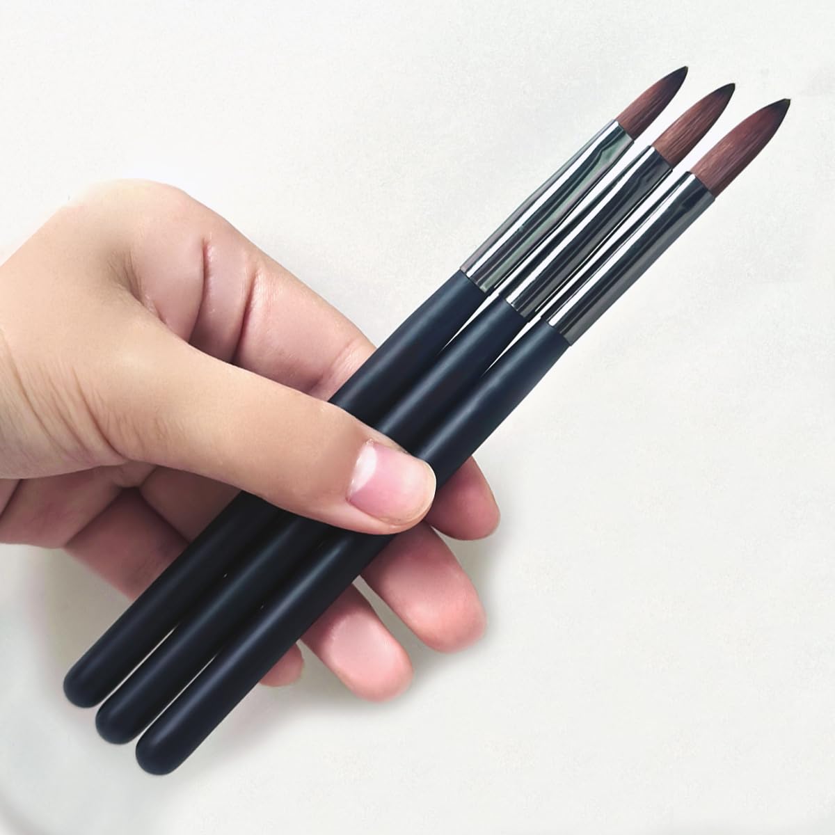 Juego de Pinceles para Acrílico, 3 Piezas – Pinceles para Polvo Acrílico, Pincel para Diseño de Uñas con Tallado 3D y Detallado, Herramienta de Manicura para Extensiones, Tamaños 8/10/14,Negro