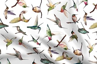 Spoonflower Fabric - Hummingbirds All Shapes Watercolor Birds Bird Print Big Printed on Petal Signature Cotton Fabric Fat Quarter - Sewing Quilting Apparel Crafts Decor