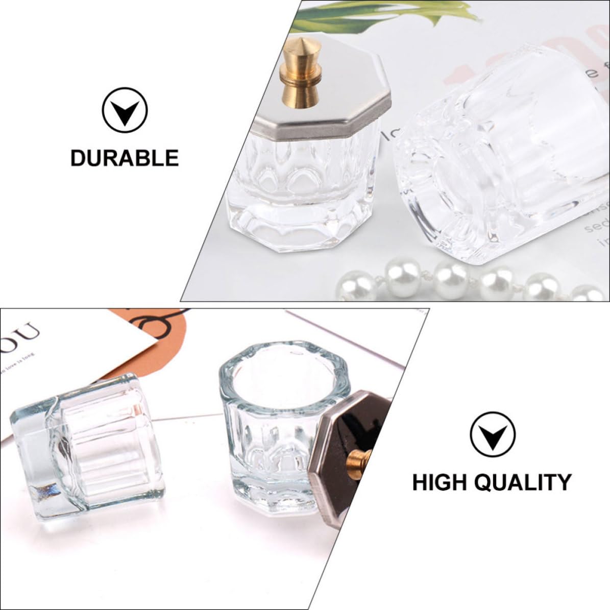 3pcs Glass Nail Liquid Cup with Lid for Manicurists and Artists