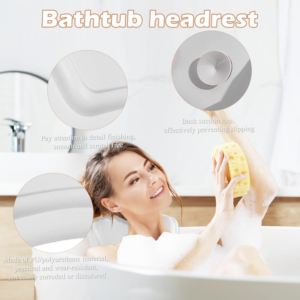 Cojín para bañera con ventosas negro, cómoda alfombrilla de burbujas para bañera y jacuzzi, almohada ergonómica para el cuello para bañera (blanco)