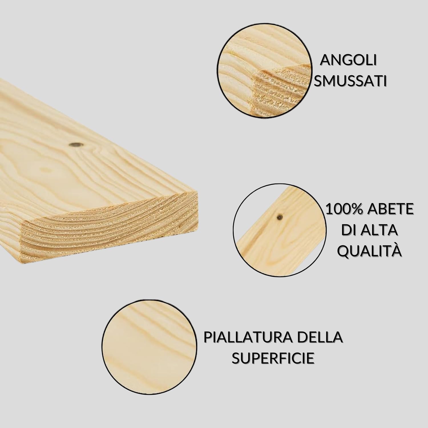 TWE Listelli Legno Massello Abete x 3 Metri Piallati su Quattro Lati con Smusso su Spigoli Made in Italy Confezione da 3 pz (20x95) mm