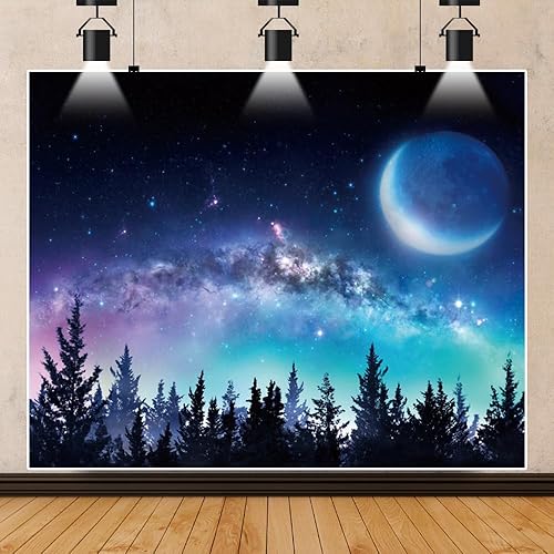 Caaerttply Telón de fondo de cielo nocturno estrellado para fotografía, 10 x 8 pies, vista nocturna del bosque, telón de fondo para fotos, universo