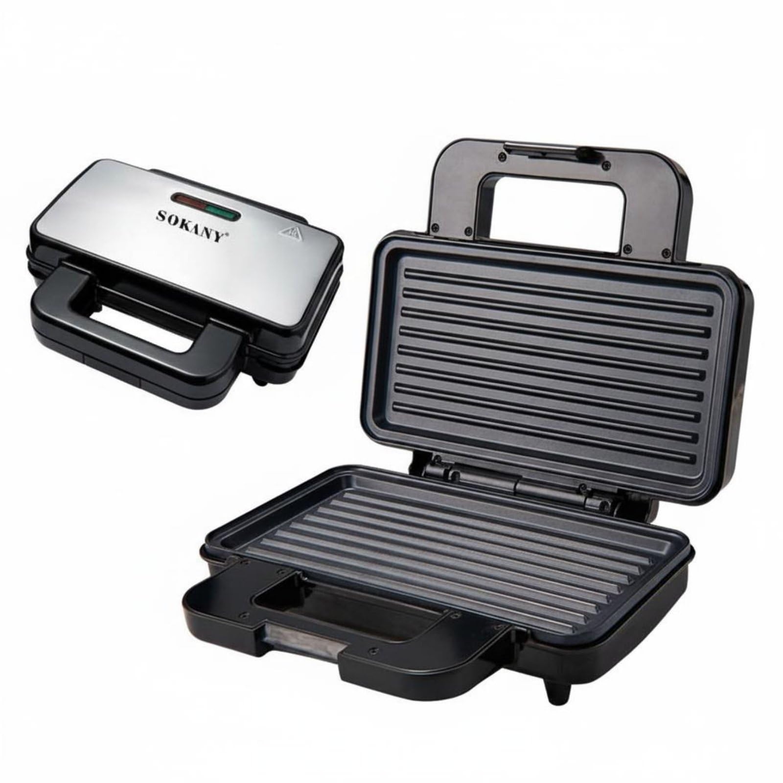Multi-Functional Sandwich Press Easy to Clean Electric Waffle Appliance Non-Stick Double Waffle Appliance Cool Touch Handle for Home, Stripes-image-14