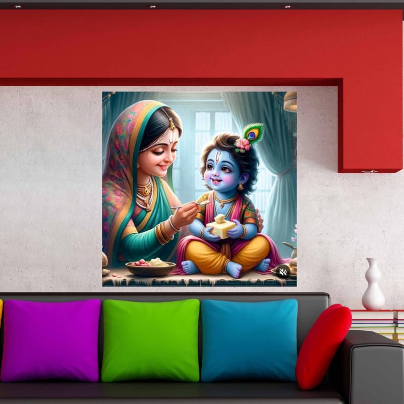 Image of British Terminal Cute little Bal Gopal Baby God Krishna| Kanha Ji | Laddu Lord Makhan Chor Painting Religious Poster for Pregnant Women for wall (matt thin vinyl,sticker,multicolor,unframed)| bj232