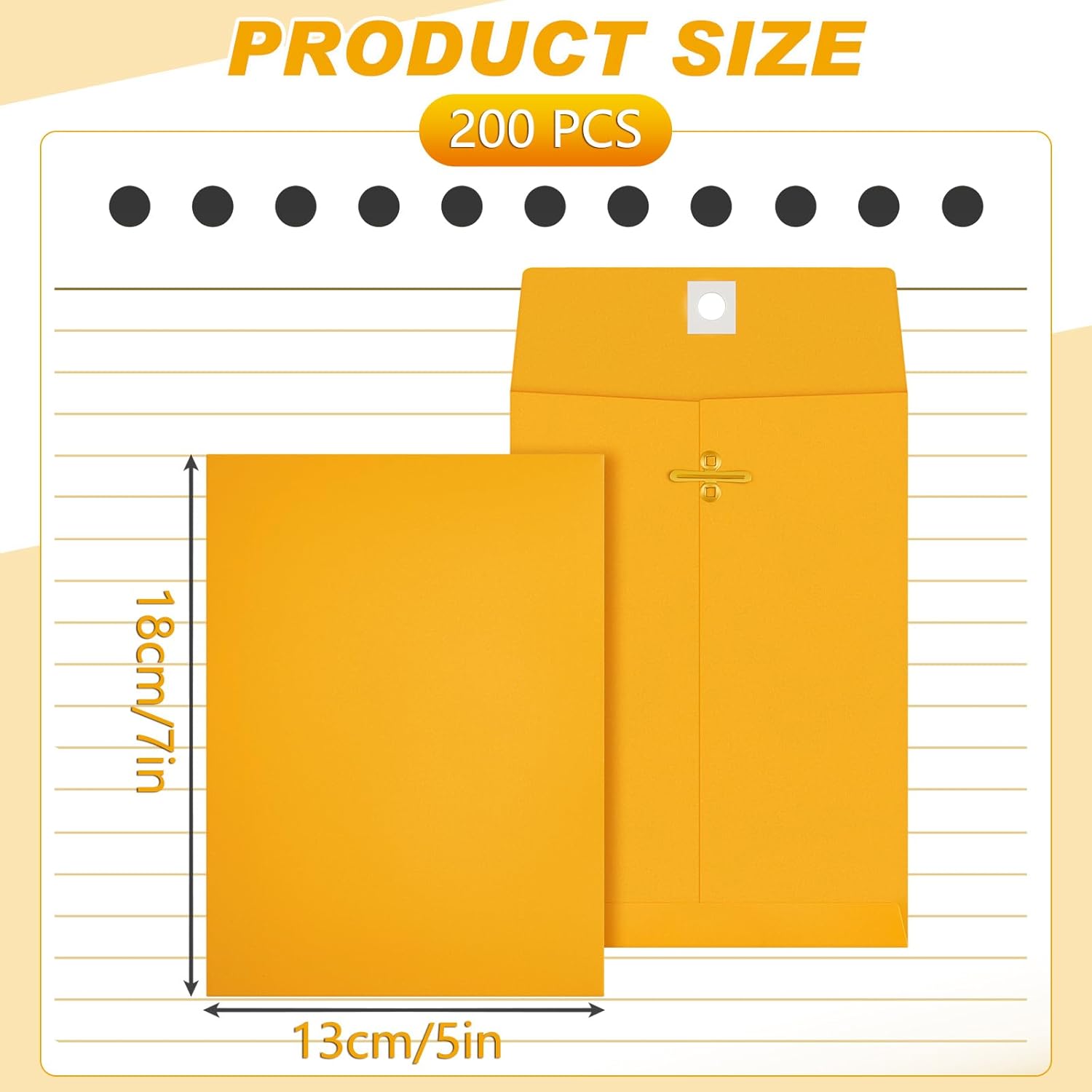 Geyee 200 Pcs 5 x 7" Clasp Manilla Envelopes Gummed Clasp Closure 28 lb Kraft Paper Envelopes for Storing or Mailing Home Business Office(Yellow)