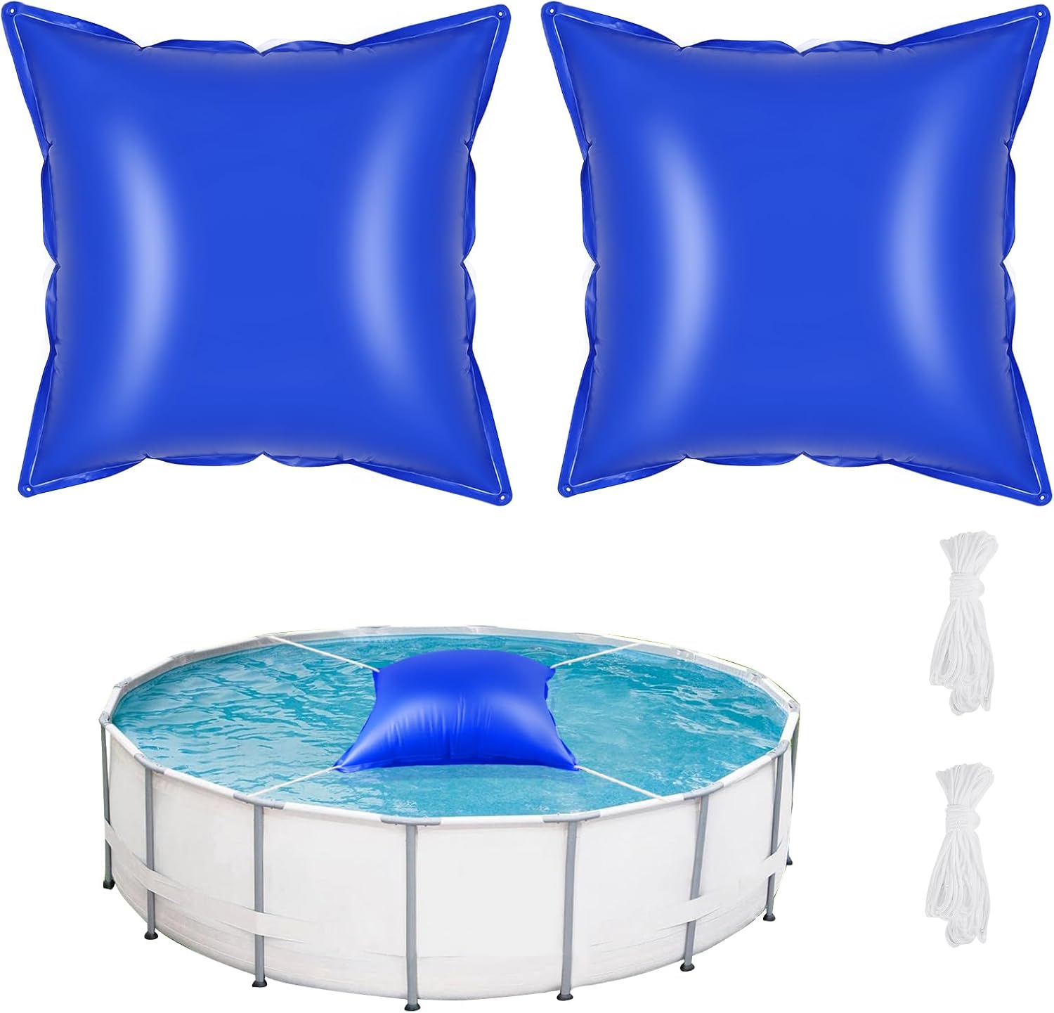2 Pack Pool Pillows for Above Ground Pools, 4x4 Ft Cold-Resistant Pool Pillows for Closing Winter, 0.4mm Thicked Winter Pool Pillows Pool Closing Kit Winterizing Kit for Above Ground ?2x50ft Rope? 4x4FT-2Pack