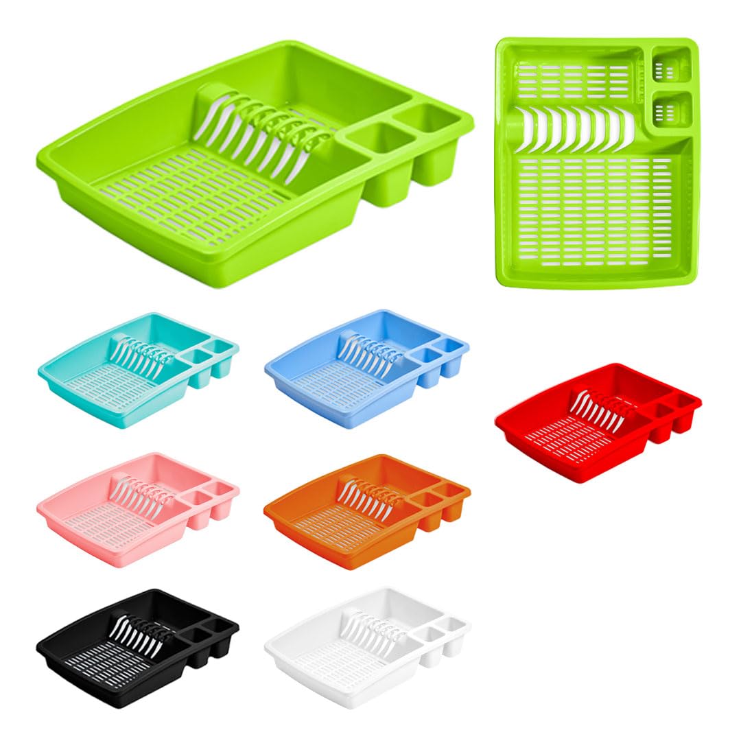 ECO Large Plastic Dish Drainer Rack | Heavy Duty Sturdy Dish Rack for Kitchen Countertop | Green Dish Drainer for Efficient Kitchen Organization & Cutlery Placement (Green)
