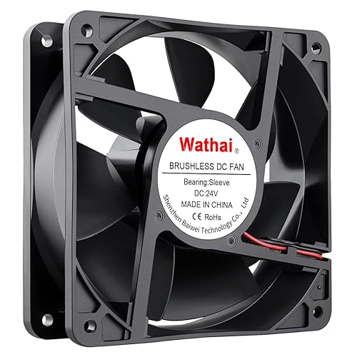 Wathai Ventilador de caja de enfriamiento industrial DC sin escobillas de 4.724x4.724x1.496 in 4.724 in 24V 2Pin