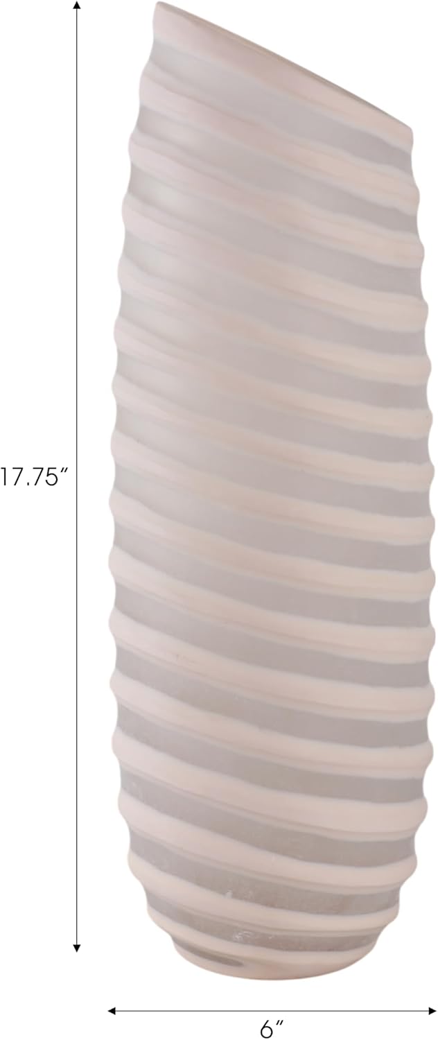 Decorative Carved Glass Vase for Counter - Perfect Flower Vase for Living Room, Bedroom, Office, and Room Styling - Stylish House Decor, Home Display Accent, and Coffee Table Centerpiece - 18", Ivory