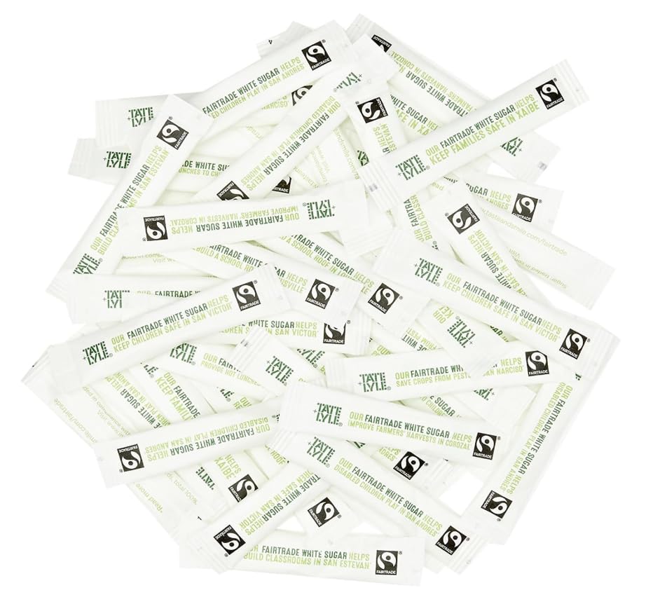 100 Sugar Individual Sticks White Fairtrade Sugar Sachets for Office Travel Home