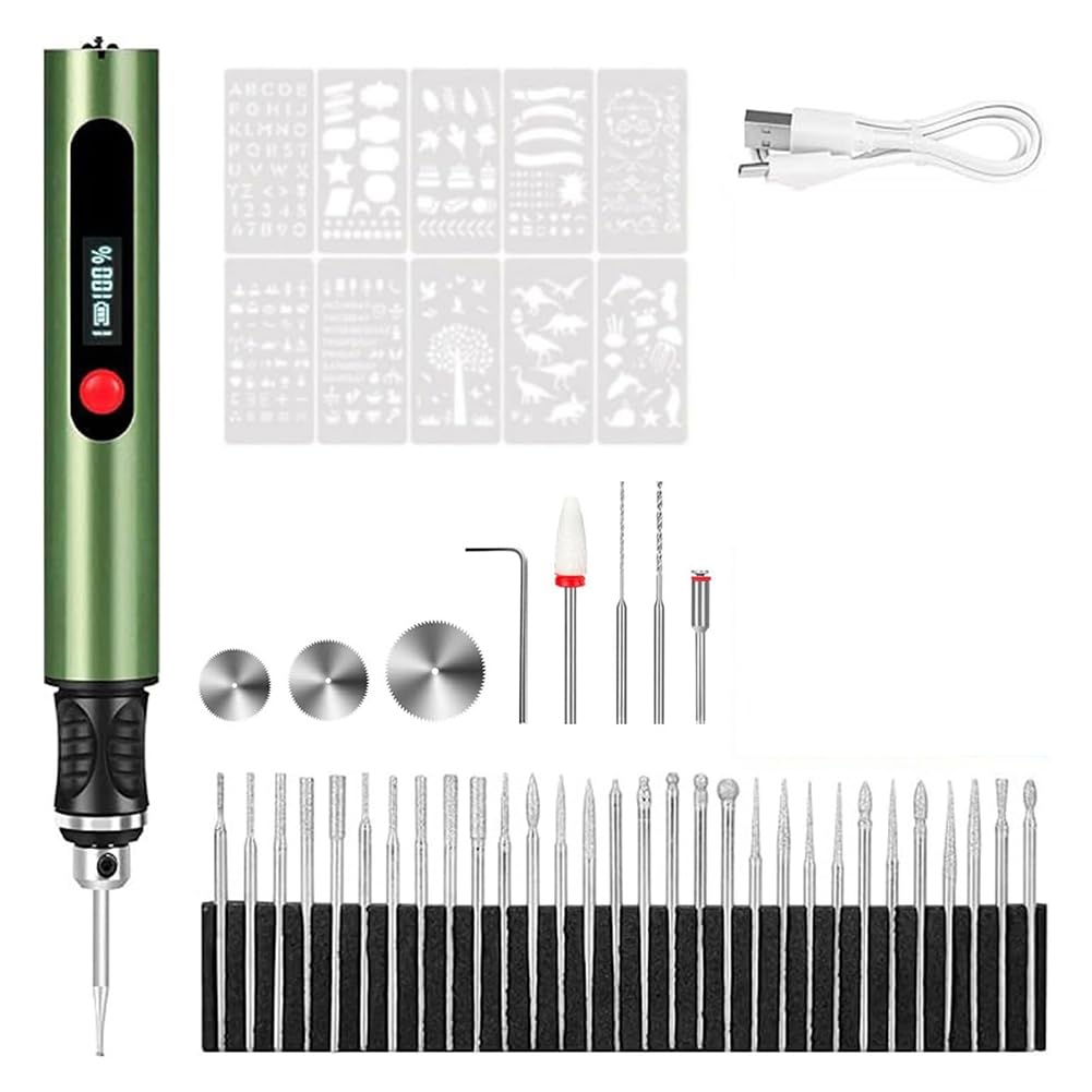 UDSKNV[KSL USB Rechargeable Engraving Pen& Mini Rotary Tool Kit- Green for DIY, Jewelry Model Making