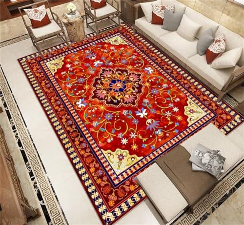Tapis de salon rectapulaire rouge anti-glisse pour sécuriser la salle à manger