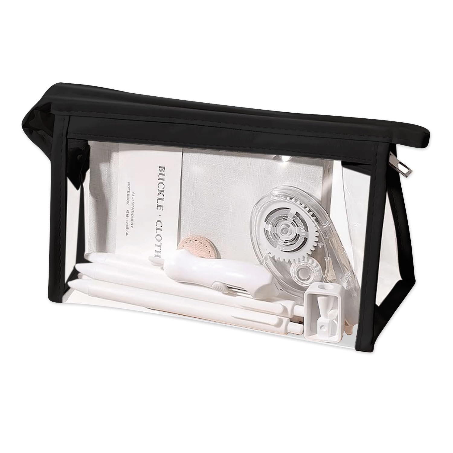 Clear Pencil Case, Triangular Clear Pencil Case for Exams,Transparent PVC Pencil Pouch Large Capacity, 1 Piece, Pencil Case for Student, Black Color