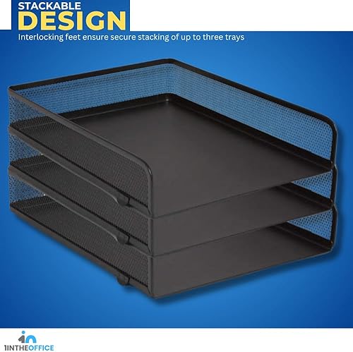 Miniatura 5 de 1InTheOffice Bandeja apilable para cartas, bandeja de cartas de carga frontal de malla de alambre negro mate