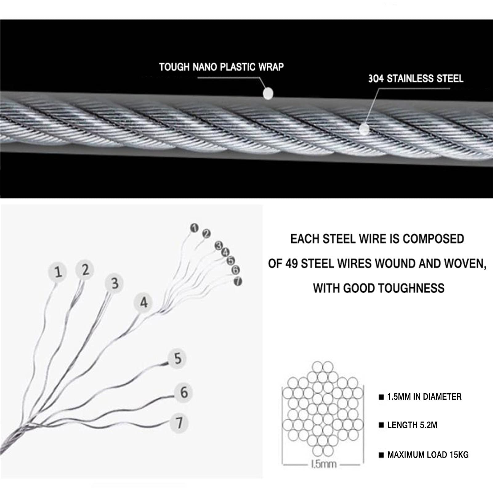 Corde À Linge Rétractable Double Fil d'acier De 5,2 M,sans Perçage Étendoir À Linge Extensible Murale pour Intérieur/Extérieur, Jardin, Blanchisserie, Balcon, Hôtel,Blanc