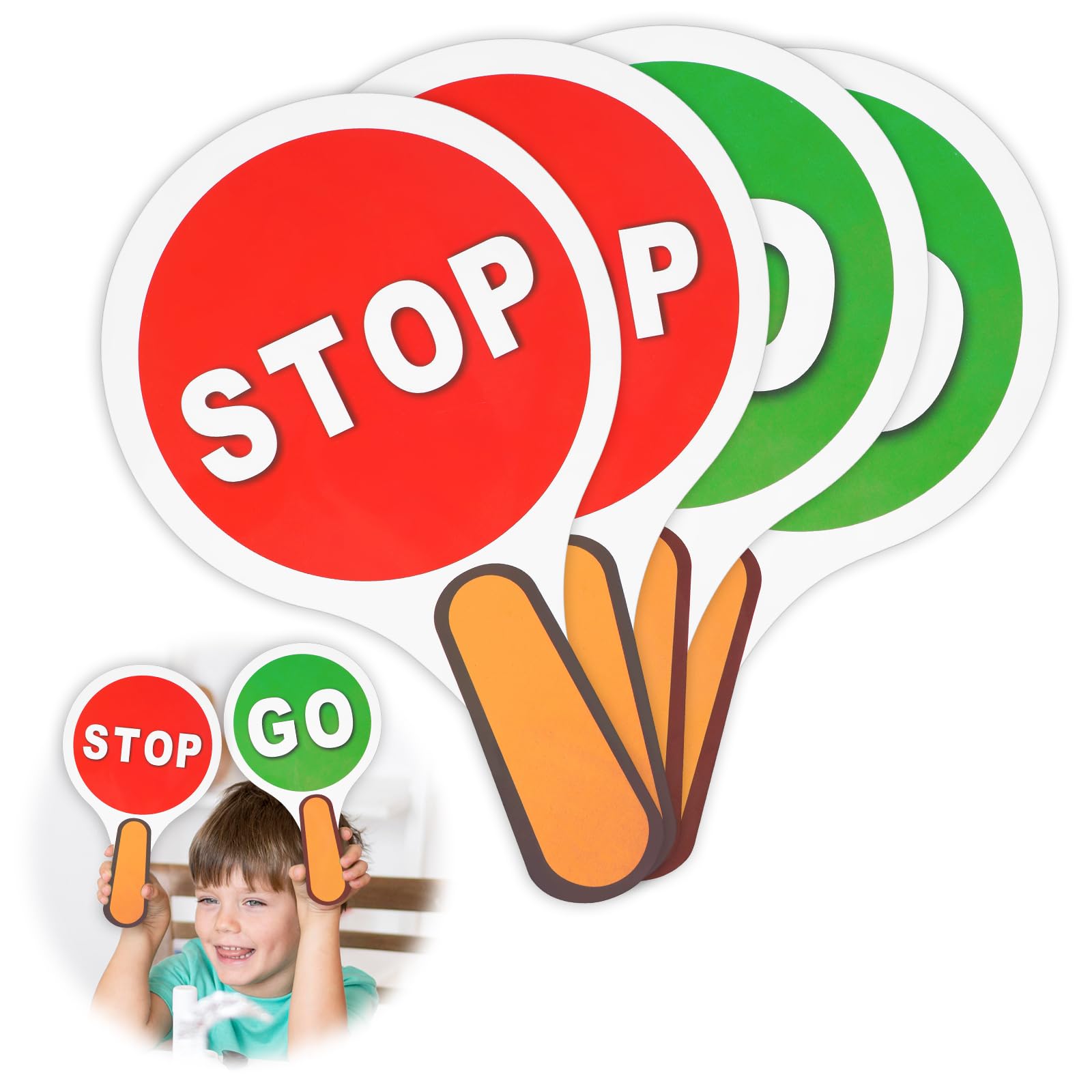 4PCS Stop and Go Traffic Sign, Double Sided Handheld Sign Lights for Kids Teaching Traffic Safety Red Green Light Game Signs