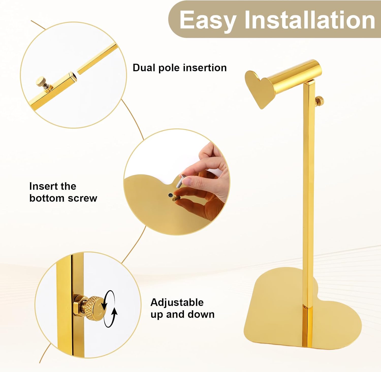 Purse Display Stand, 2 Pack Heart-shape Display Rack Stainless Steel Handbag Purse Holder Gold Hanging Hook Stands Adjustable Height Table Ornament Jewelry Towers for Home Store Boutique Counter - Image 6